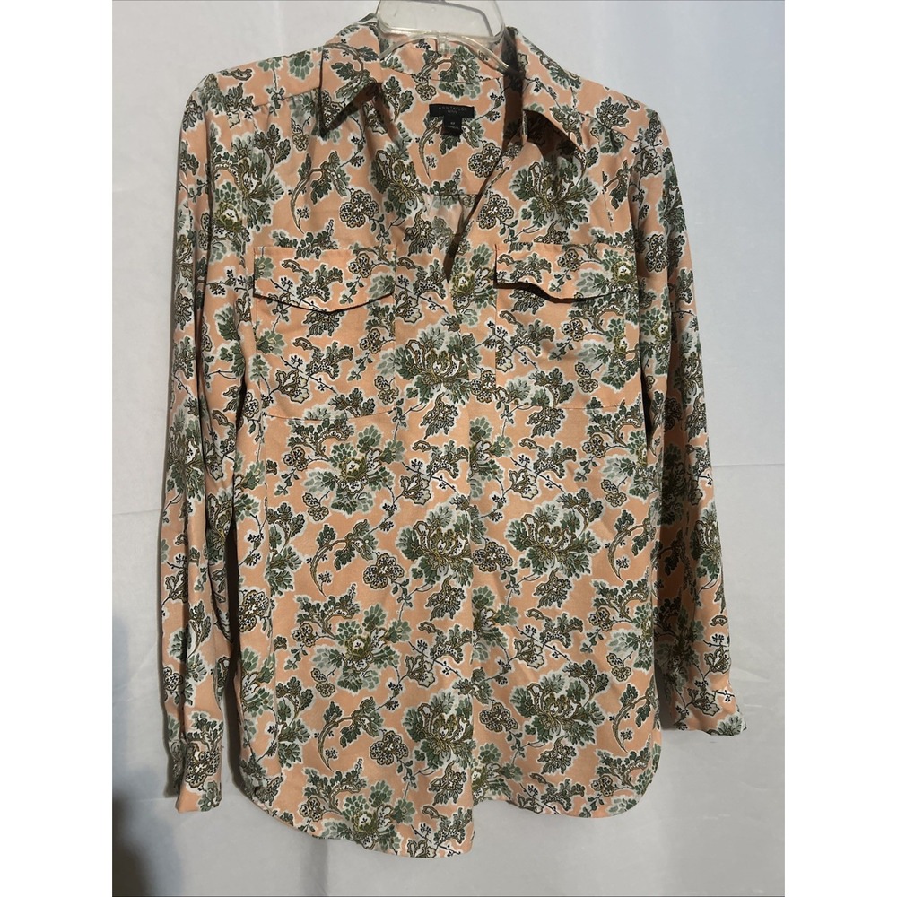 Ann Taylor Petite Women's Business Peach Floral Long Sleeve Top Size MP
